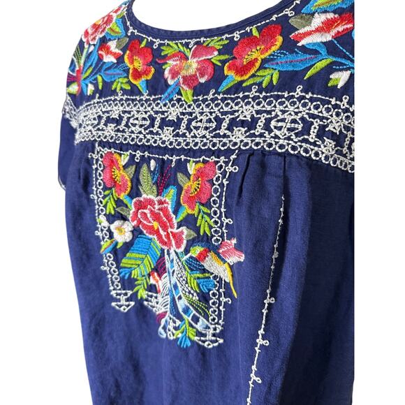 Johnny Was Samira Peasant Tunic Dress in Linen with Floral Embroidery Size Large - Picture 2 of 6